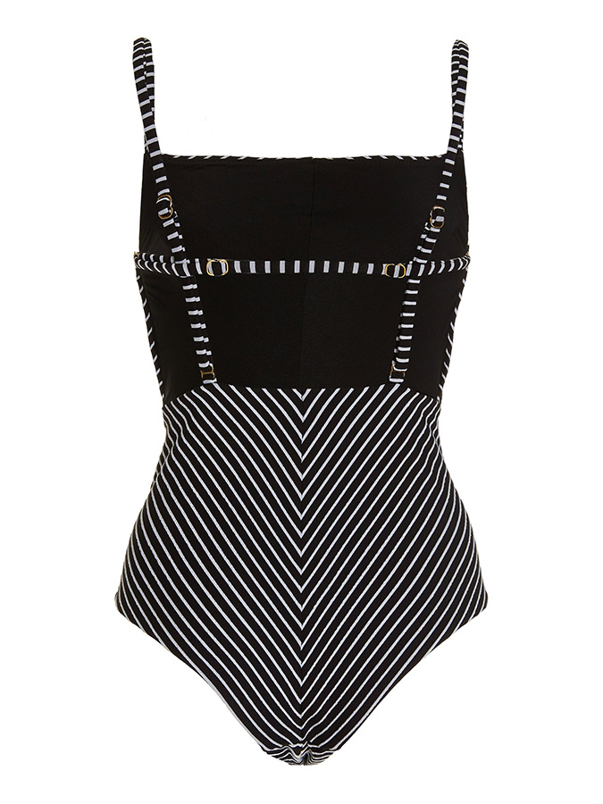 Striped Backless One Piece Swimsuit