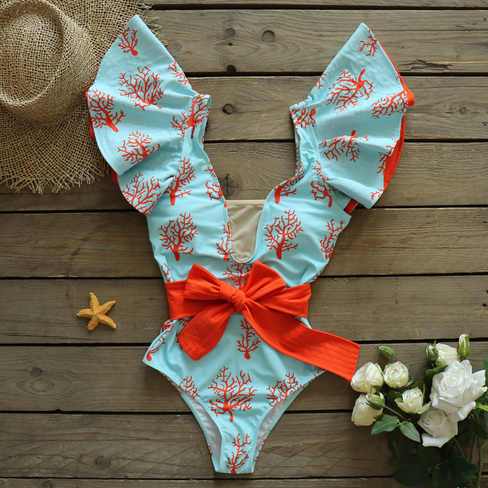 Flouncy Backless Sexy One Piece Swimsuit