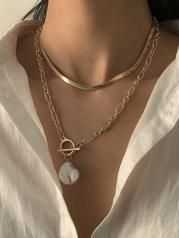 Fashion Hip-Hop OT Buckle Flat Ssnake Bone Necklace