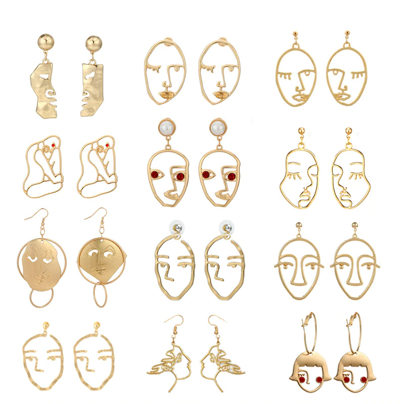 Fashion Creative Face Beaded Decorate Hollow Earrings