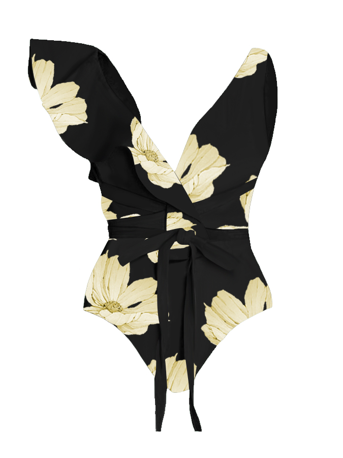 Flower Print Ruffle Lace Up One Piece Swimsuit And Cover up