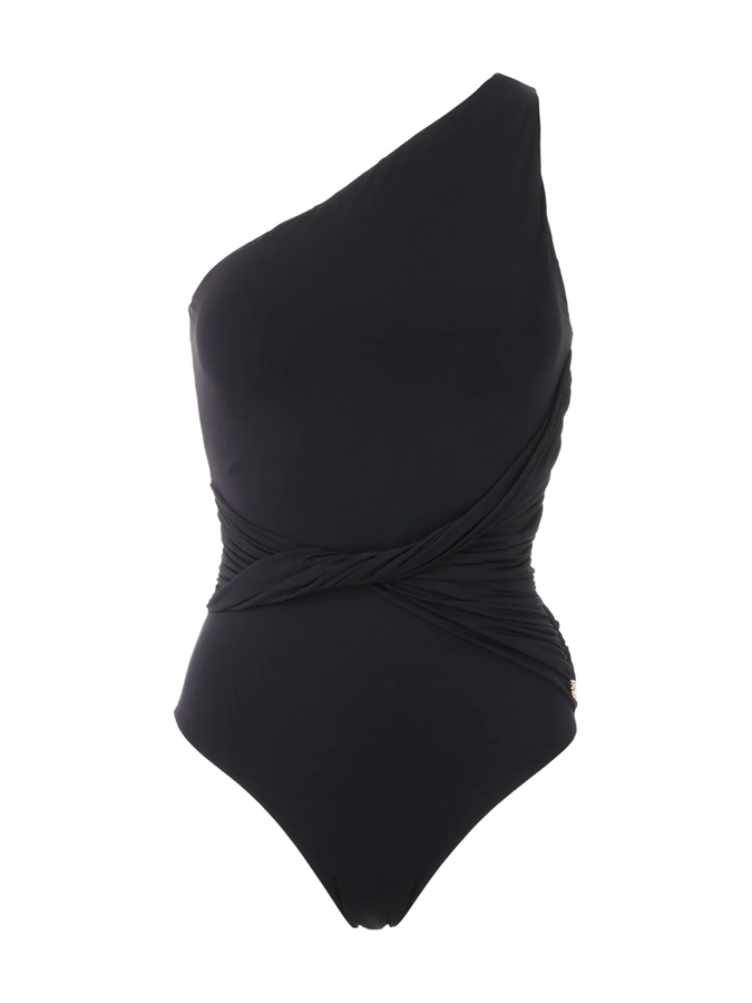 Plain One Shoulder One-Piece Swimsuit And Cover Up