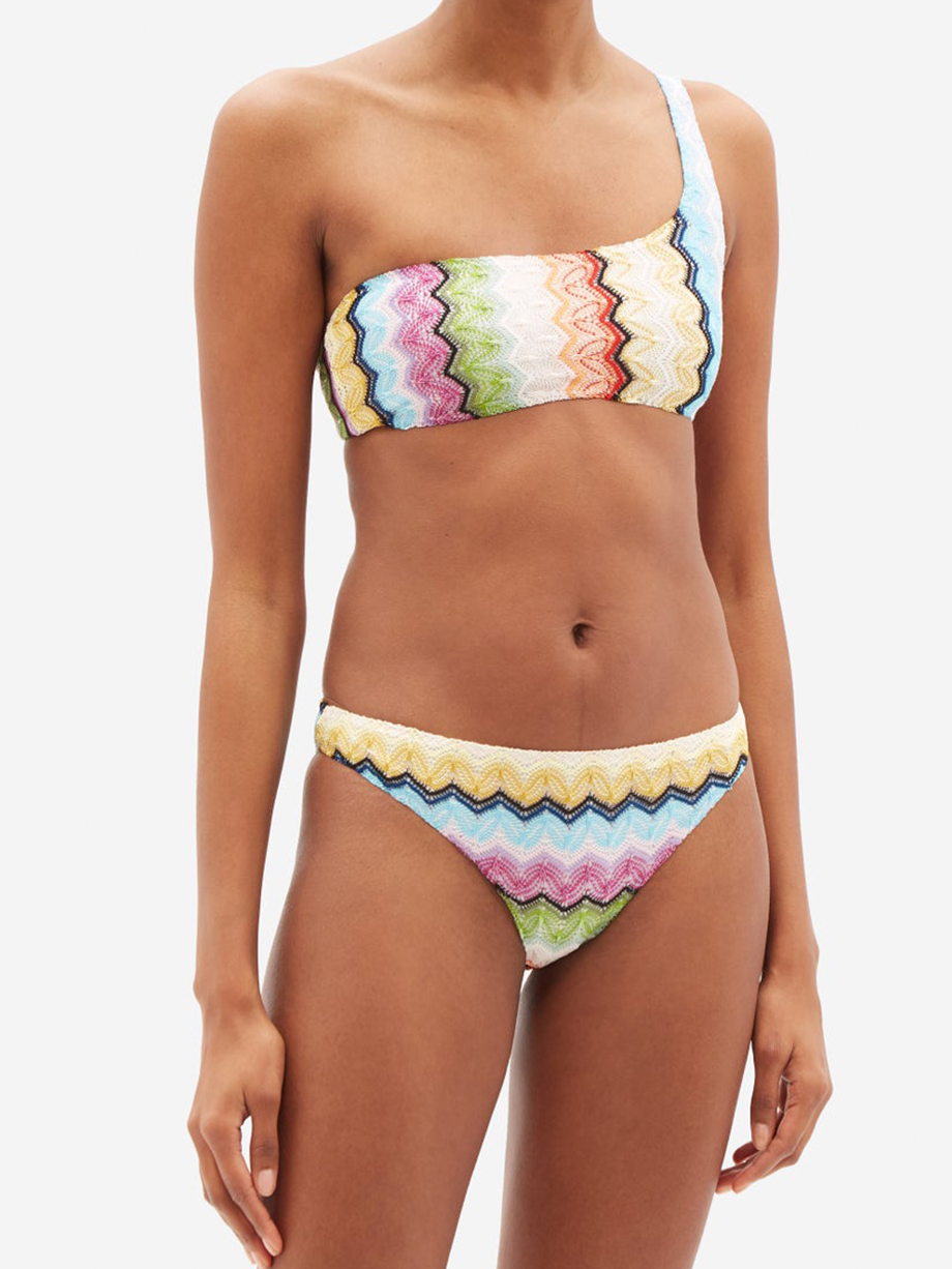 Fashion Colorblock Rainbow Striped Beach Swimsuit Set