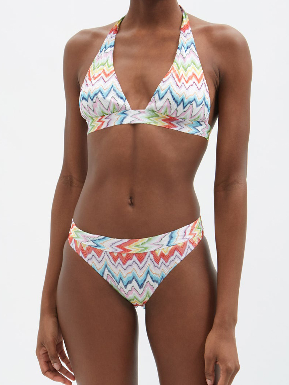 Fashion Colorblock Rainbow Striped Beach Swimsuit Set