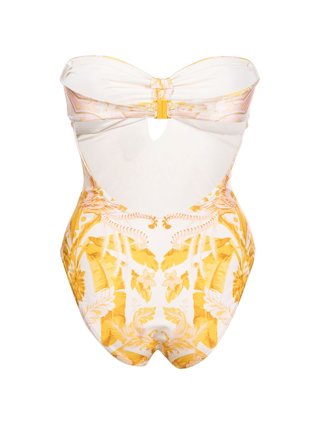 Vintage Print Print Bandeau One Piece Swimsuit And Cover Up