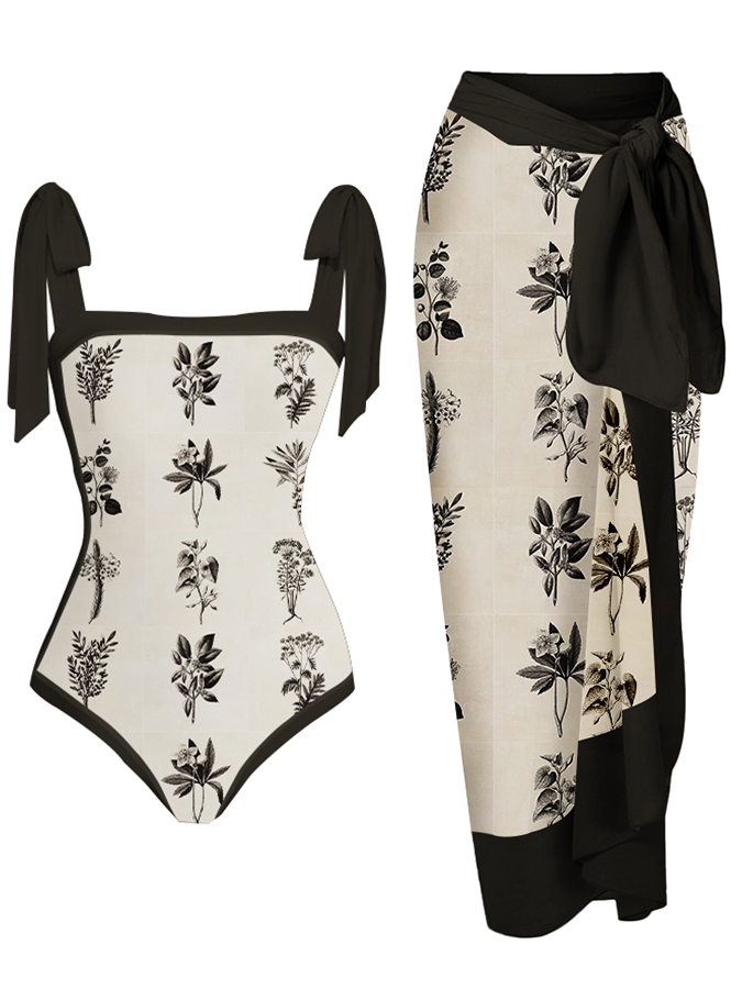 Printed Lace Up Chic One Piece Swimsuit