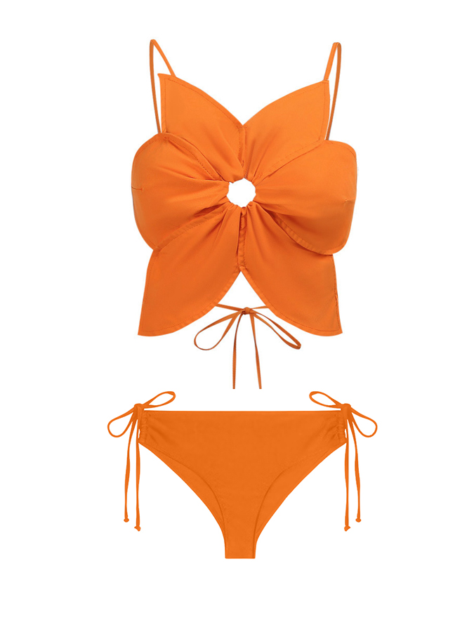 Fashion Retro Solid Beach Bikini Tassel Suit