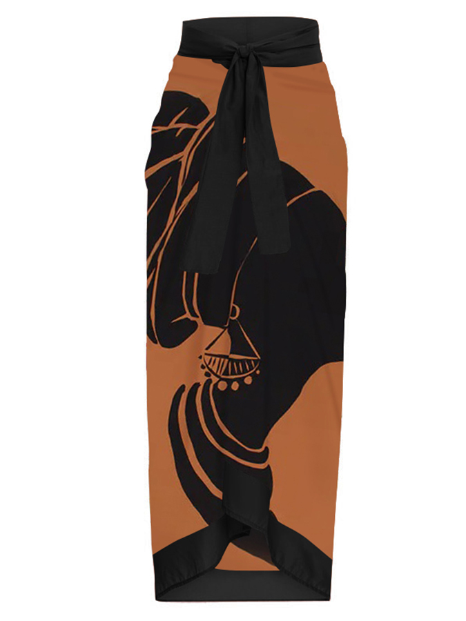 Printed One-Piece Vintage Colorblock Swimwear Set