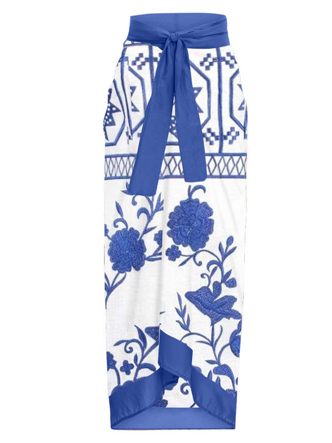 Vintage Colorblock Print Swimsuit and Cover-up