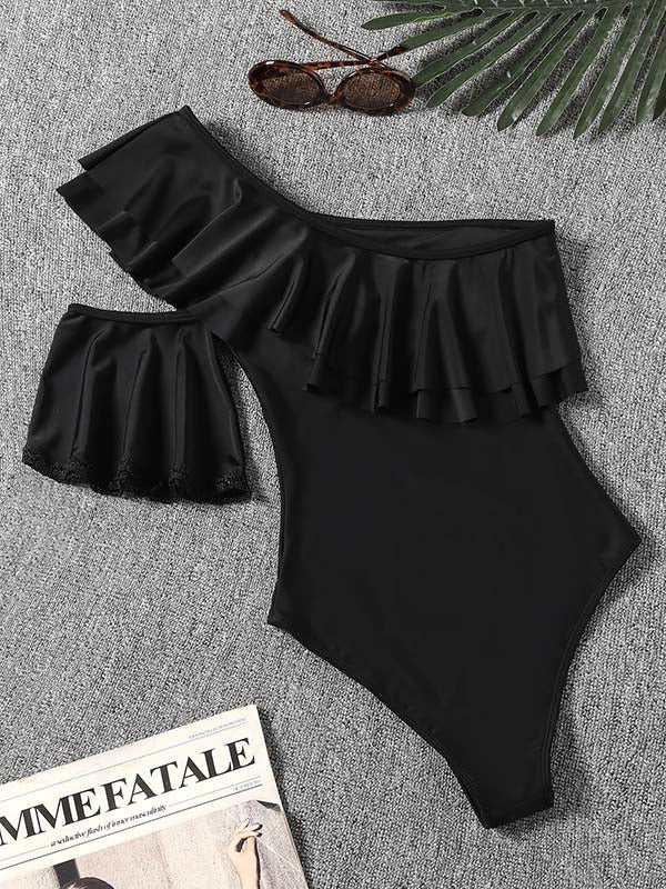 One-Shoulder Falbala One-Piece Swimwear