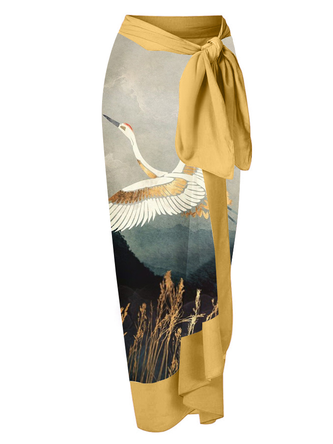 Vintage V-Neck Print One-Piece Swimsuit Set