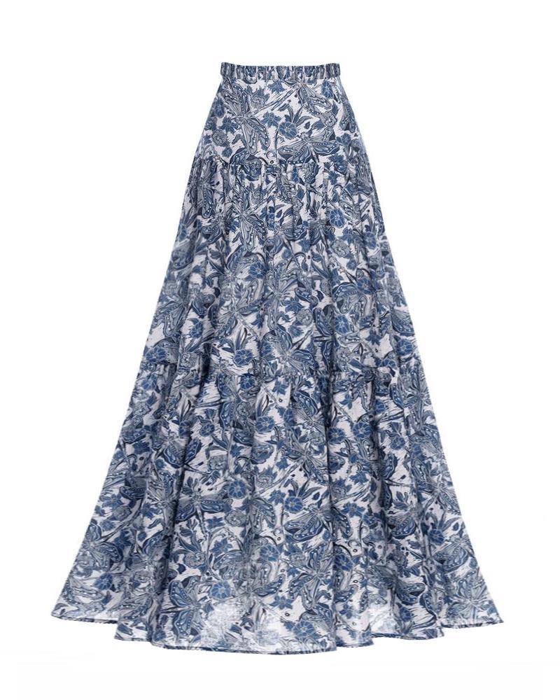 FLAXMAKER BLUE DRAGONFLY PRINTED SWIMSUIT AND