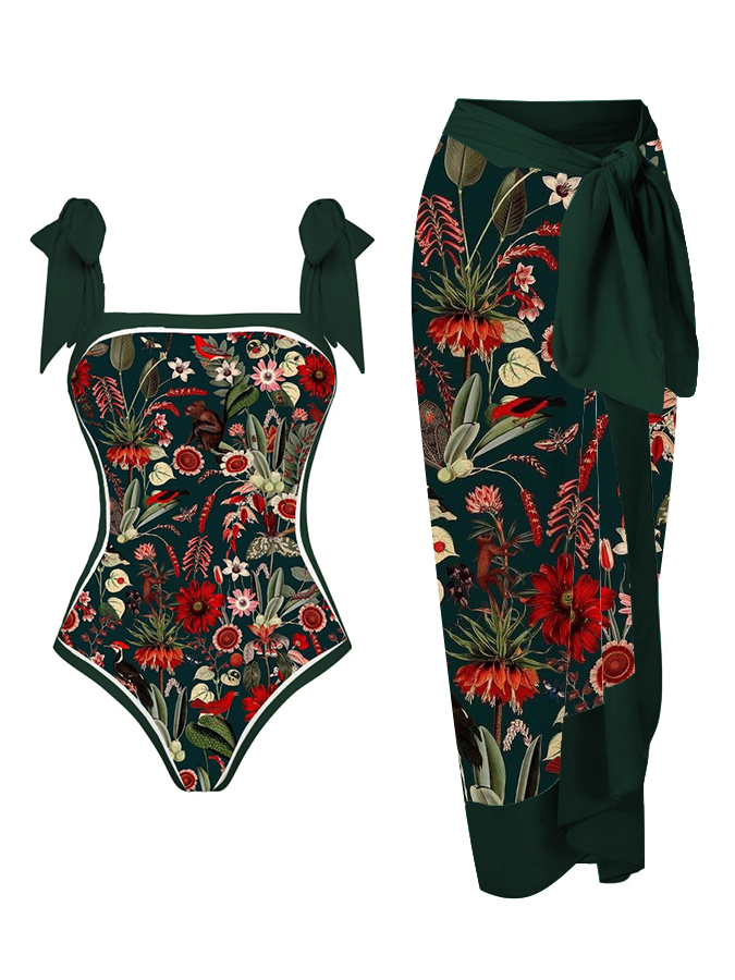 Vintage Wizard Forest Orangutan Print One Piece Swimsuit And Cover Up