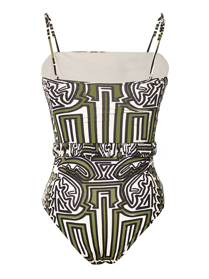 Vintage Print Beach One-Piece Swimsuit Set