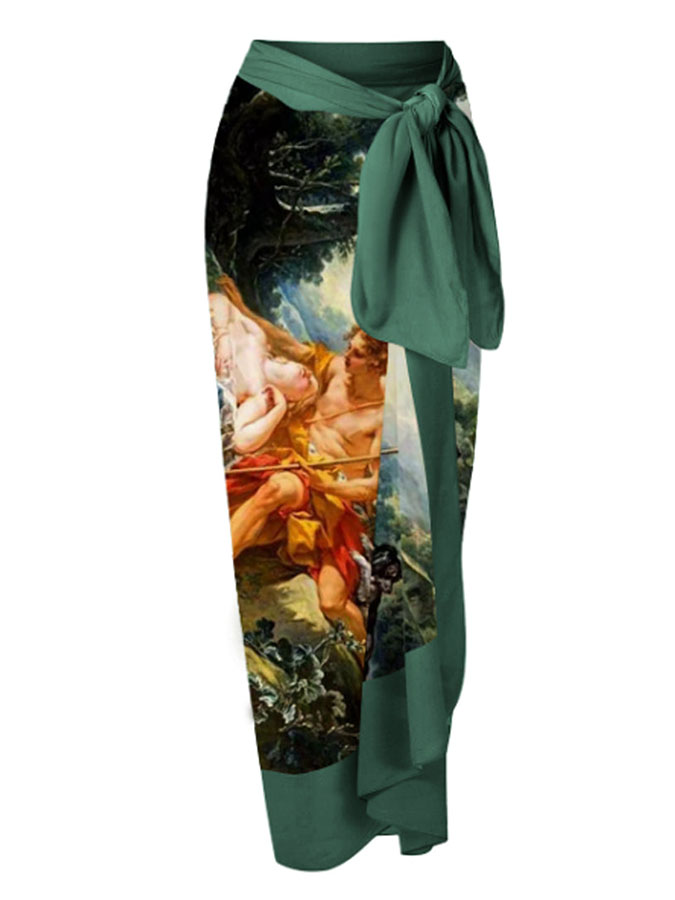 Vintage Print One Piece Swimsuit Set