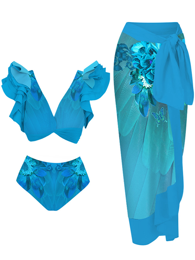 Ruffled Plumage Print Bikini and Cover-up