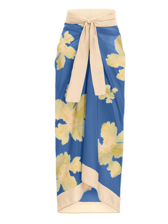 Deep V Ruffled Floral Print Swimsuit Set