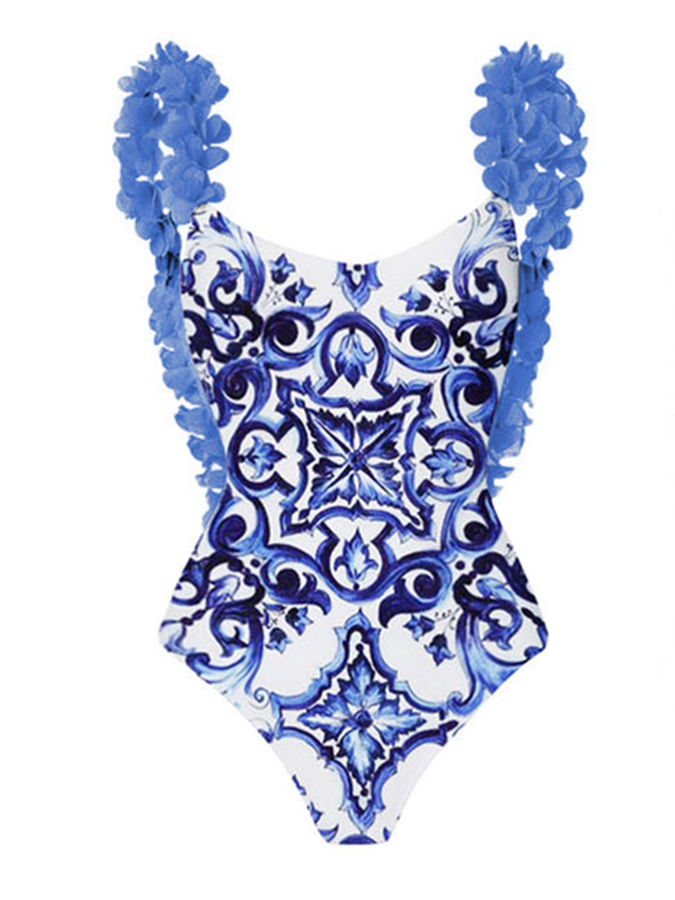 Fashion Colorblock Print Swimsuit