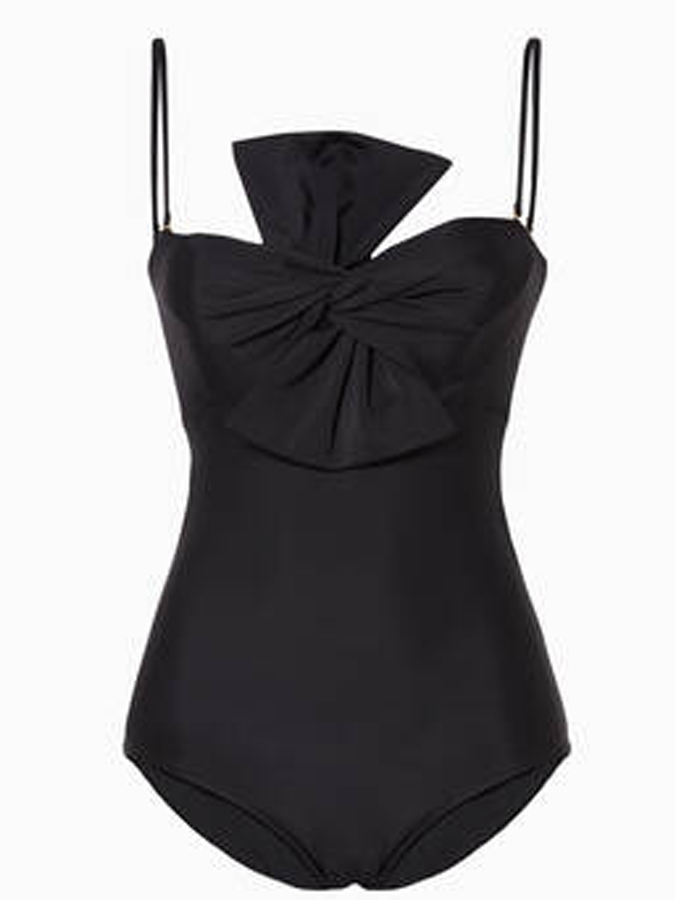 Solid Color Bow Sexy One Piece Swimsuit