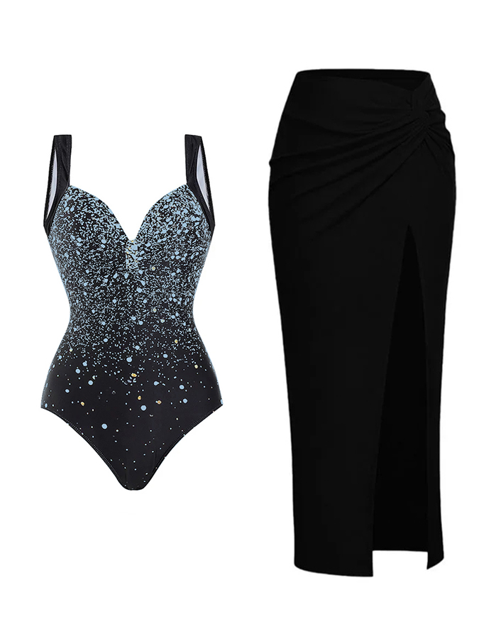 The Starry Sky Sexy One Piece Swimsuit and Skirt/Sarong