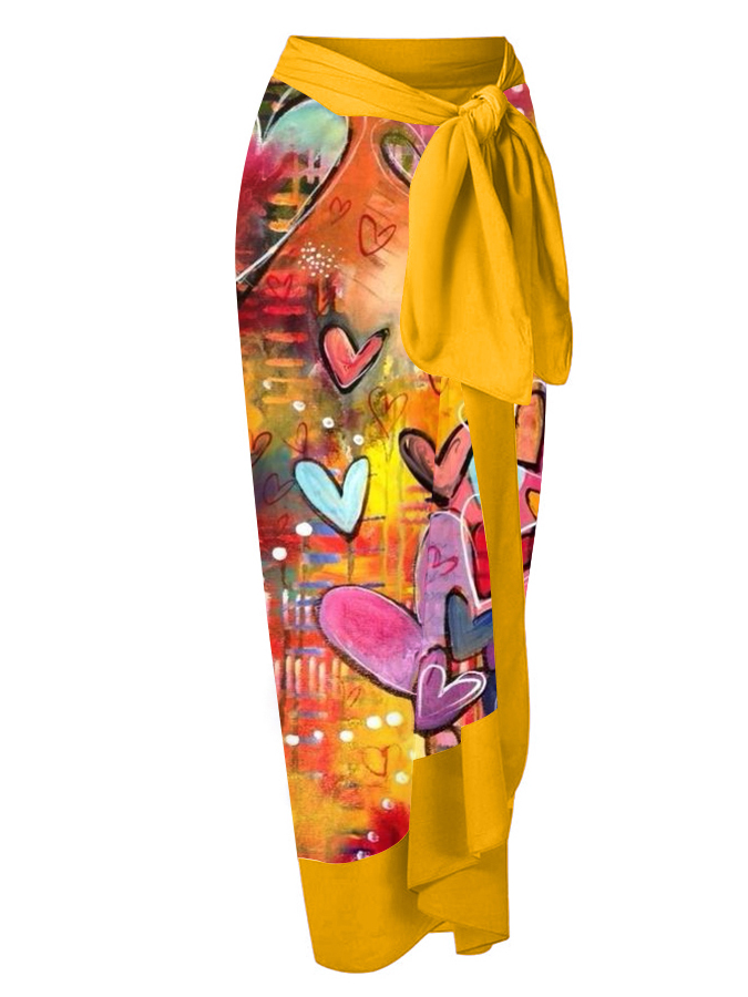 Fashion Colorblock Heart Print One Piece Swimsuit Set