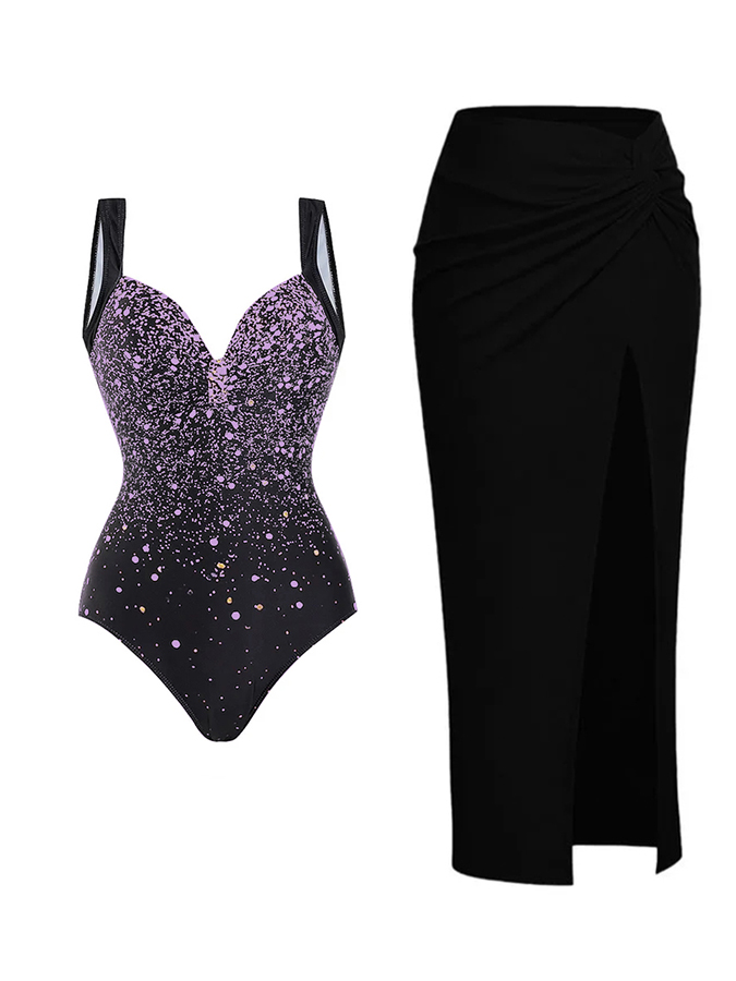 The Starry Sky Sexy One Piece Swimsuit and Skirt/Sarong
