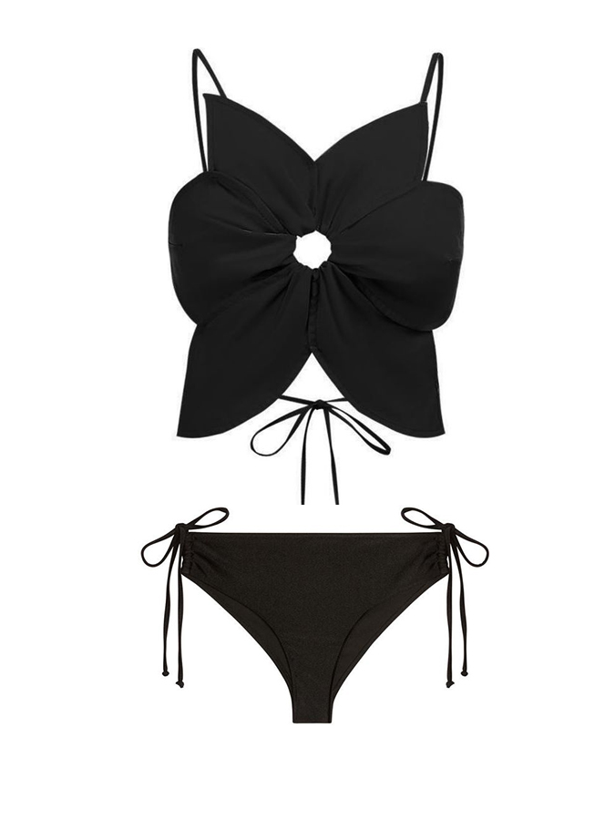 Fashion Retro Solid Beach Bikini Tassel Suit