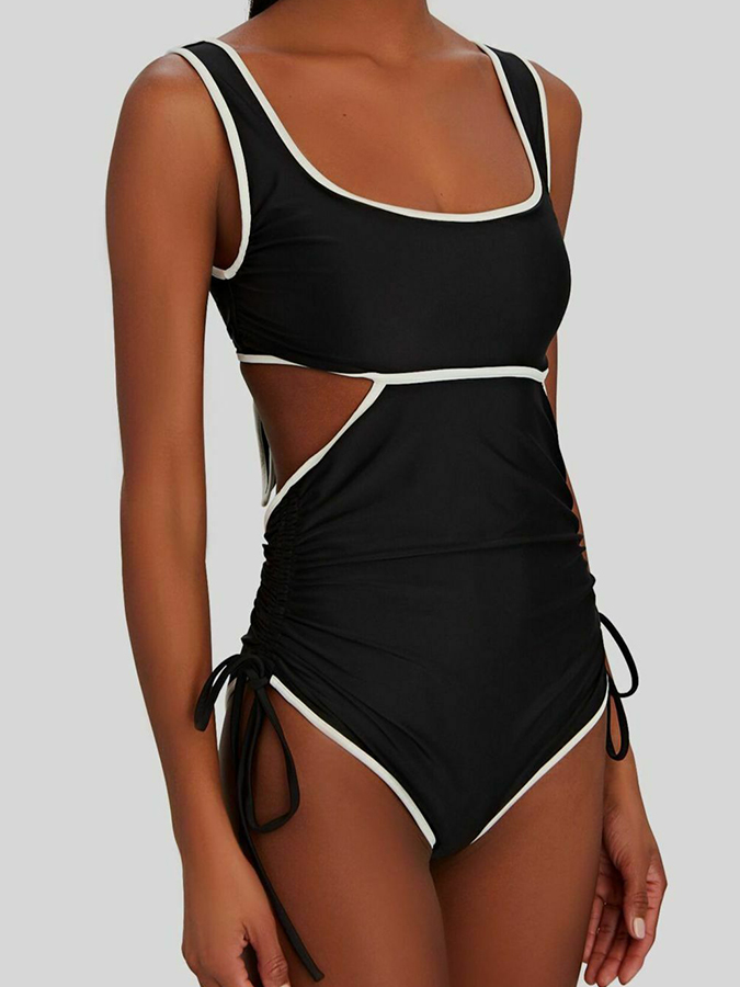 Solid Color Cut Fashion One Piece Swimsuit