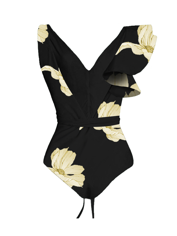 Flower Print Ruffle Lace Up One Piece Swimsuit And Cover up