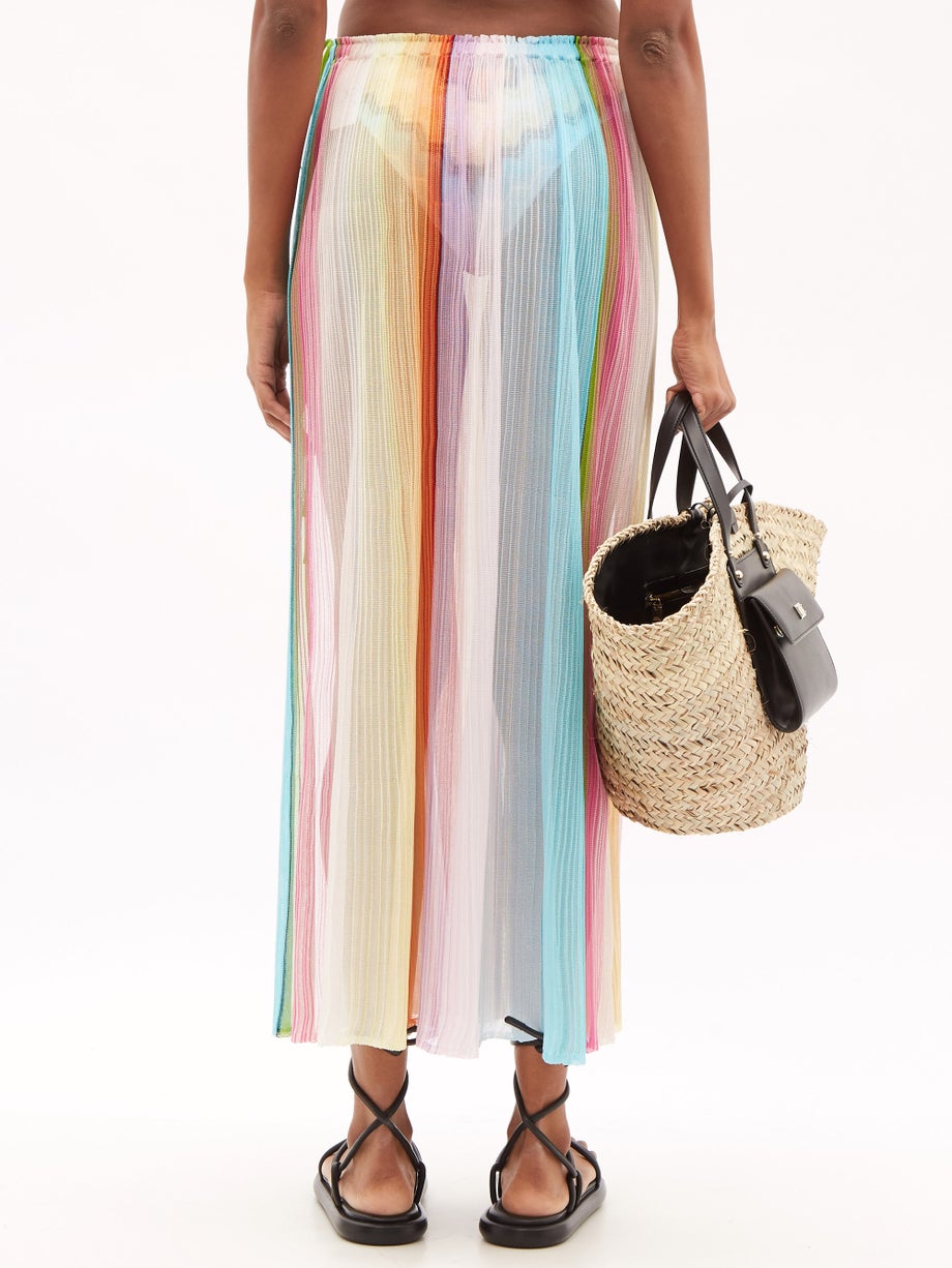 Fashion Colorblock Rainbow Striped Beach Swimsuit Set