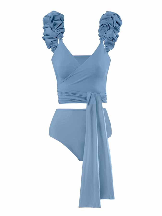 Solid Color Waist Tie Swimsuit