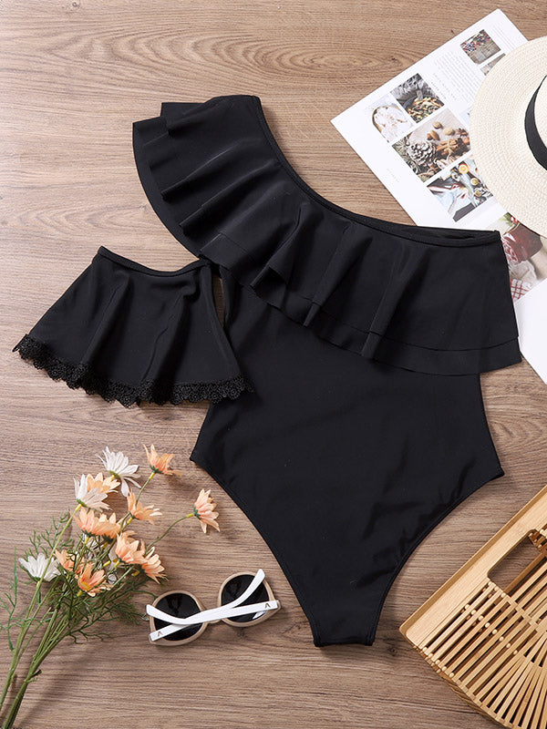 One-Shoulder Falbala One-Piece Swimwear