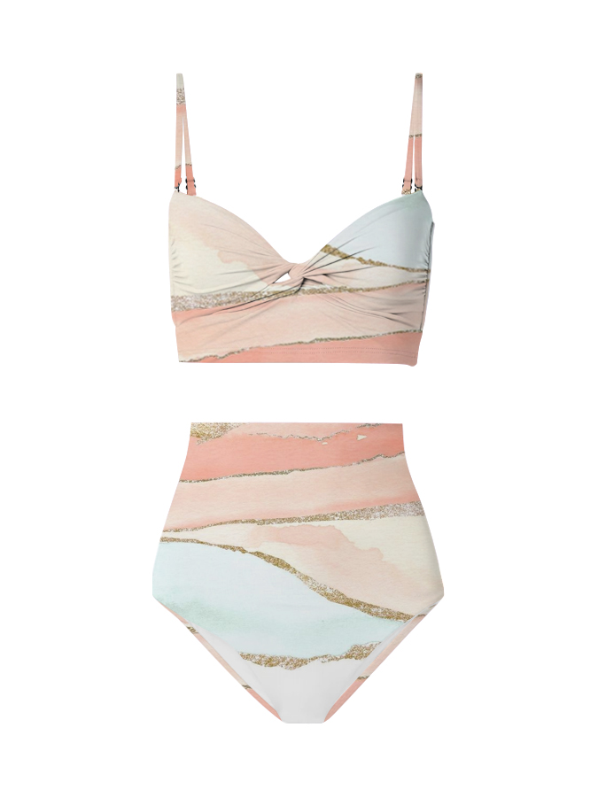 Color Block Print One Piece Swimsuit And Cover Up