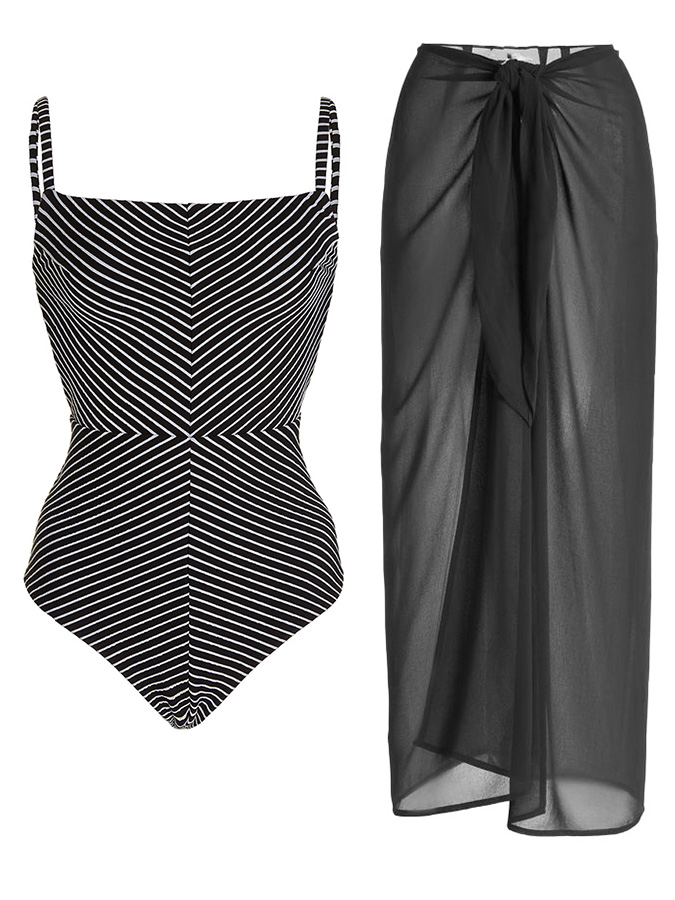 Striped Backless One Piece Swimsuit