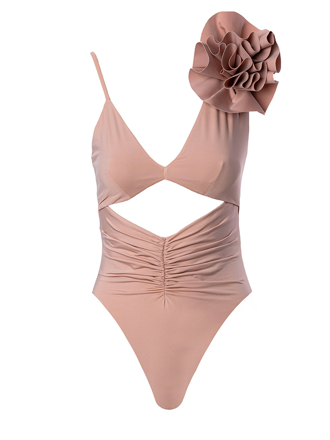 3D Floral Fashion Solid Color One Piece Swimsuit