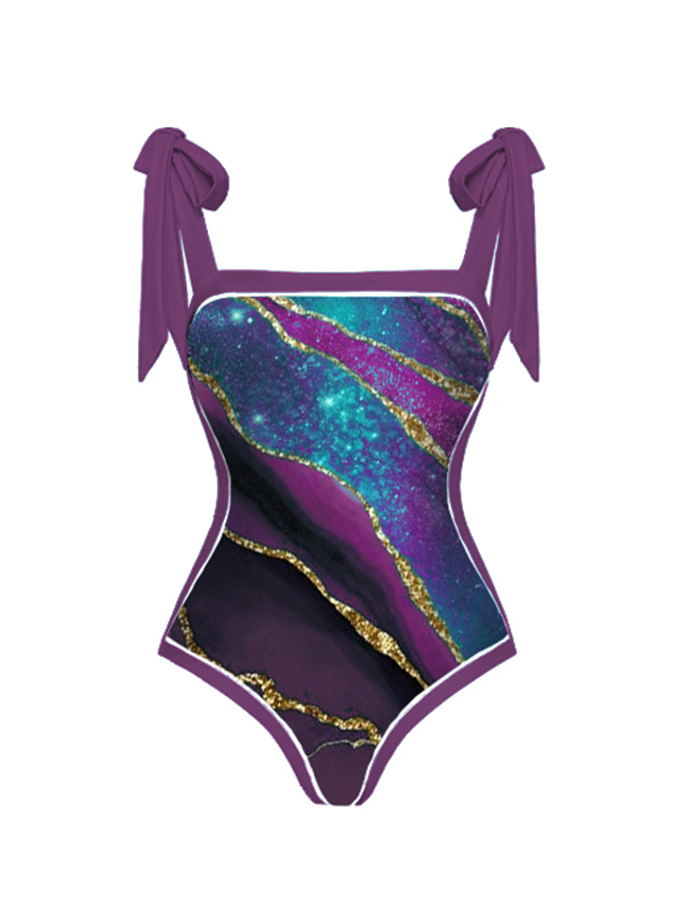 Marble Print One Piece Swimsuit And Cover Up