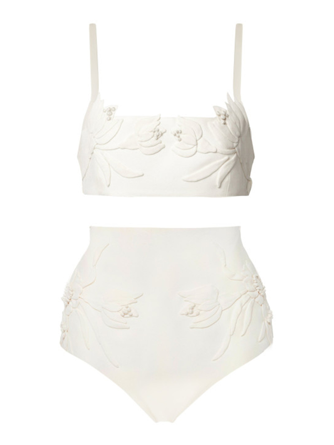 Solid Color Embossed Pattern Fashion Bikini Swimsuit