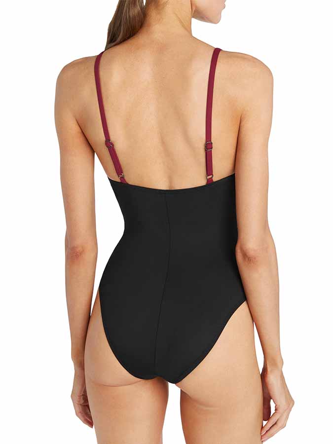 Fashion V-Neck Colorblock One Piece Swimsuit