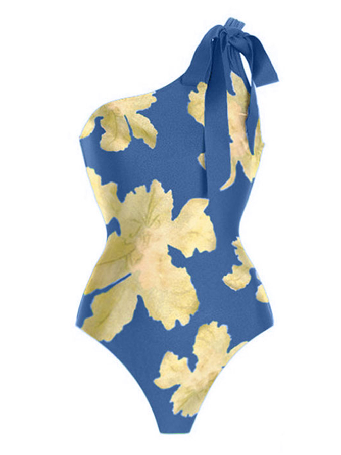 One Shoulder Floral Print Swimsuit Set