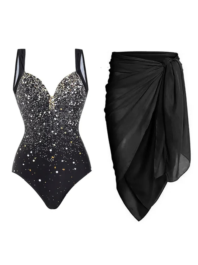 The Starry Sky Sexy One Piece Swimsuit and Skirt/Sarong