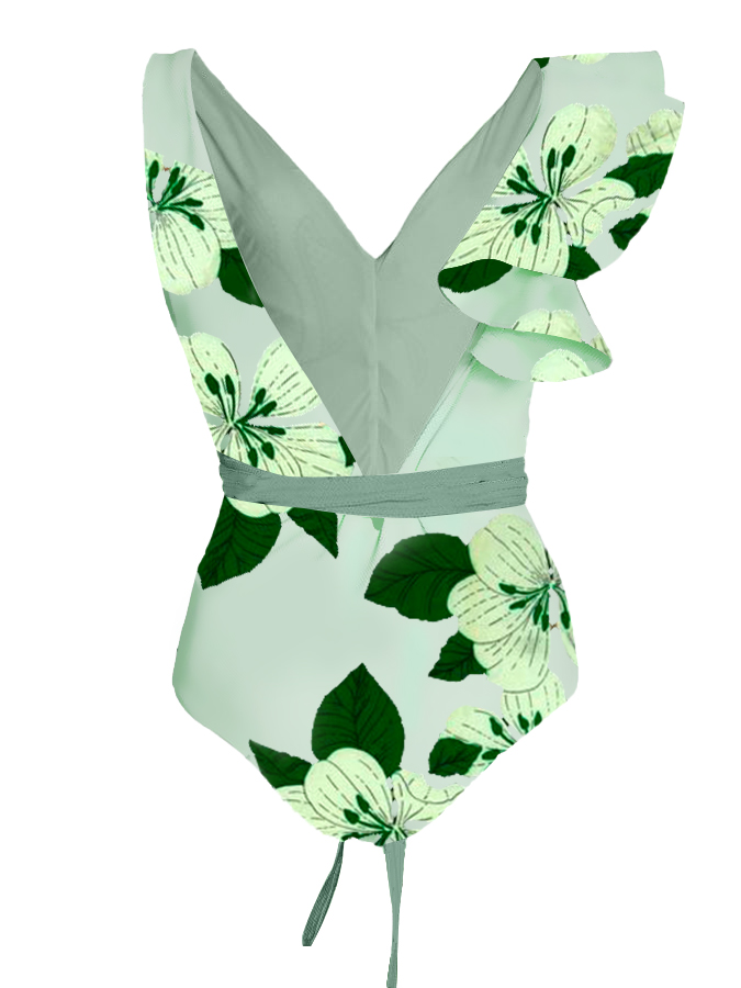 One-Shoulder Ruffle Print One-Piece Swimsuit