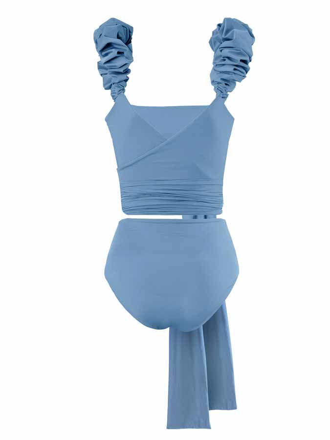 Solid Color Waist Tie Swimsuit