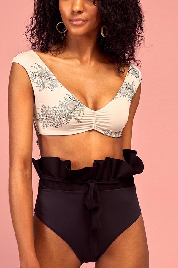 Printed Ruched Swimsuit Set