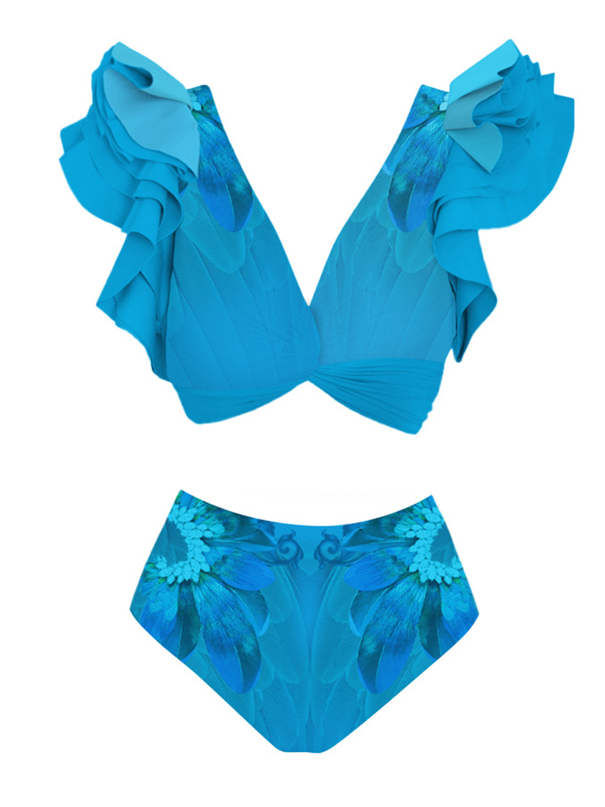 Ruffled Plumage Print Bikini and Cover-up