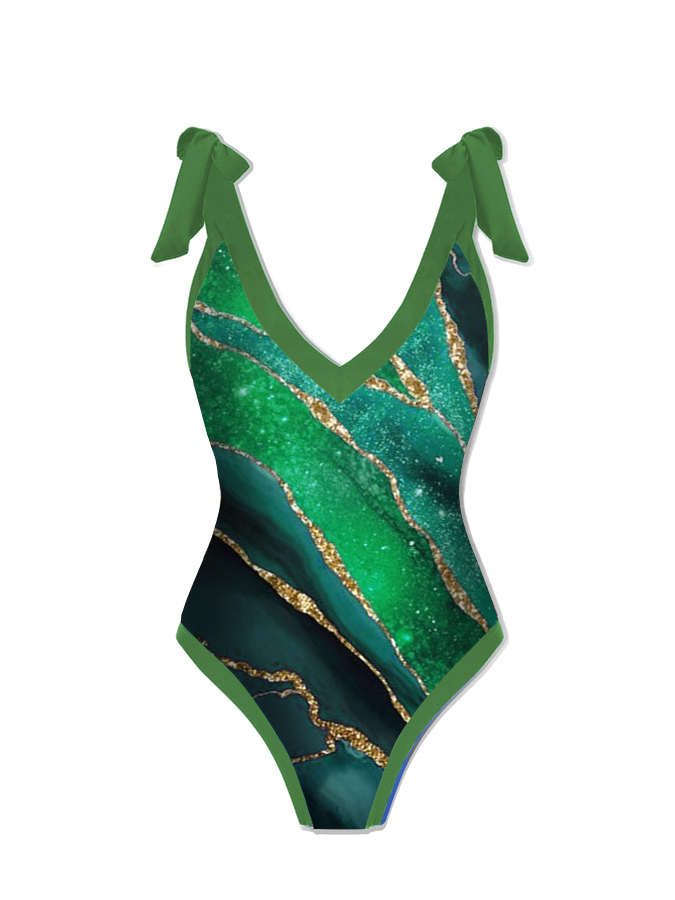 Marble Print One Piece Swimsuit And Cover Up