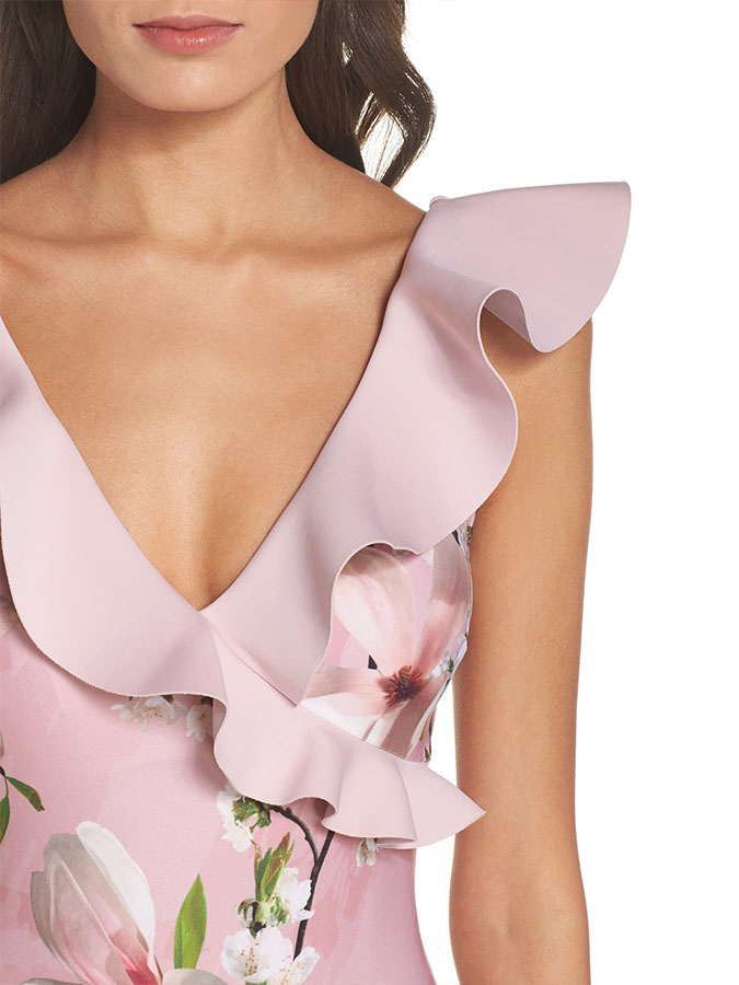 V-Neck Ruffled Floral Print Swimsuit Set