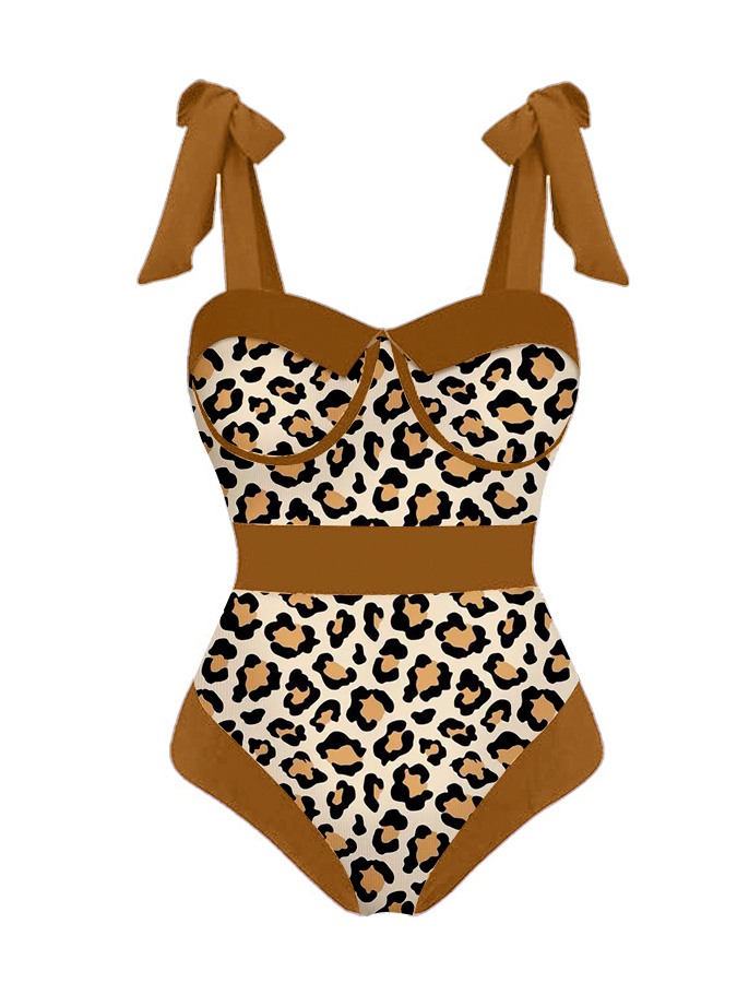 Fashion Leopard Colorblock Print Swimsuit Set