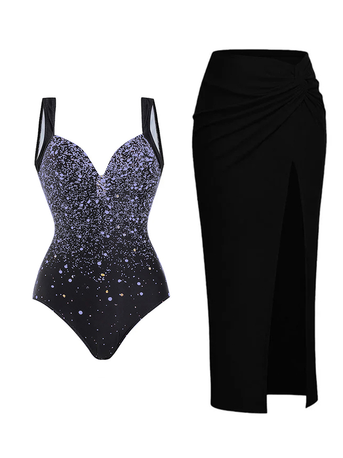 The Starry Sky Sexy One Piece Swimsuit and Skirt/Sarong