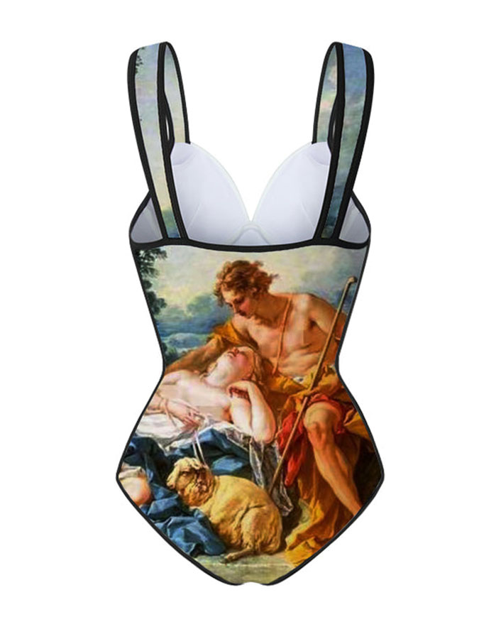 Vintage Print One Piece Swimsuit Set