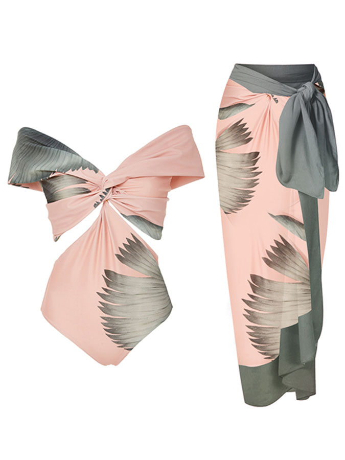 Fashion Floral Print One-Piece Swimsuit Set